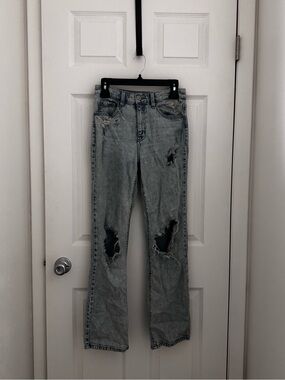 Dry Goods Light Blue Distressed Flare Jeans